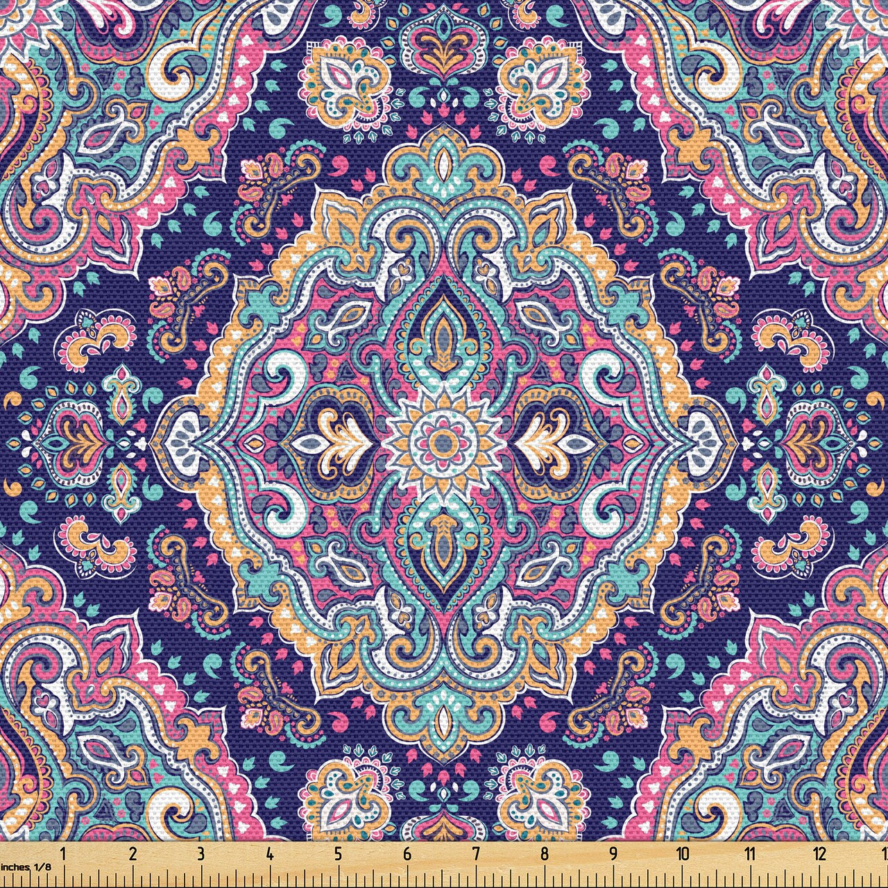Ambesonne Ethnic Fabric by The Yard, Boho Style Mandala Colorful